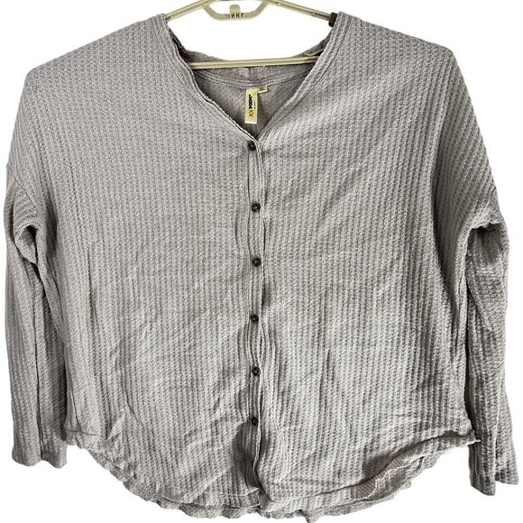 Lara Fashion Waffle Knit Top Women XL Light Pink Button Up V Neck Long Sleeve - Picture 1 of 7